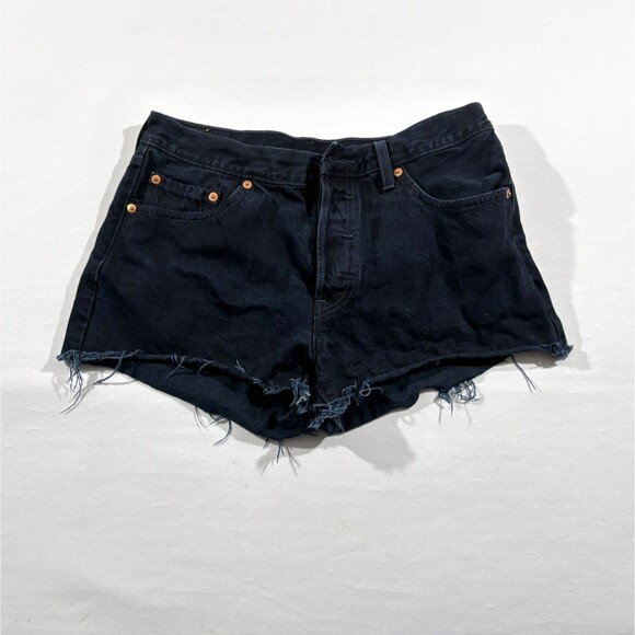 Levi's Pants - Levi's Raw Hem Shorts Womens 501 Denim Red Tab Dark Wash Button Cutoff Fly Sz 29